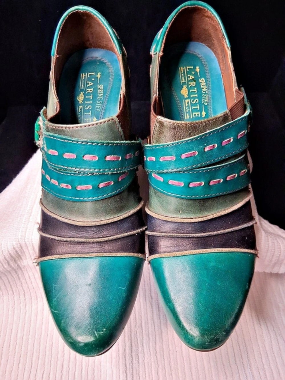 La Aristi Heeled Buckle Shoes in Green & Turquoise Size 42